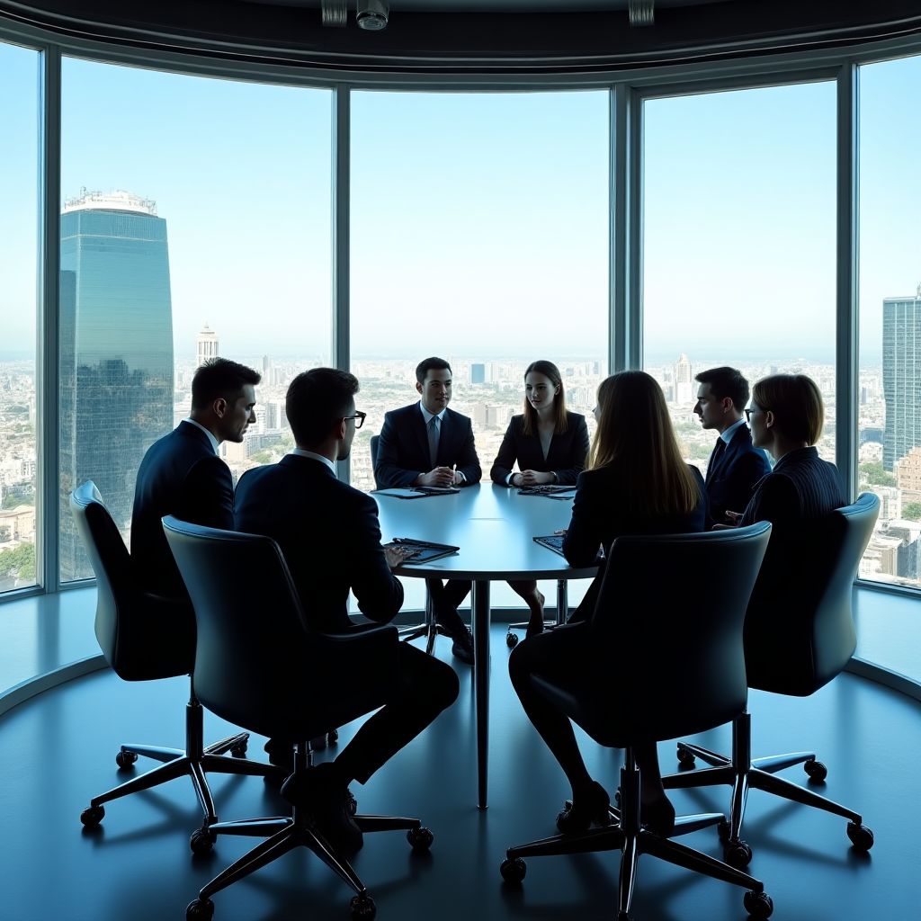 Equipo de consultores financieros en oficina moderna de Buenos Aires
